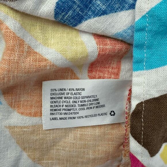 Tabitha Brown Small Multicolor Botanical Print Puff Sleeve Mini Dress Boho Linen - Picture 6 of 8